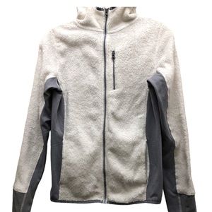 SO Faux Fur Hooded Zipper Closure Jacket Women's Size S White/Gray